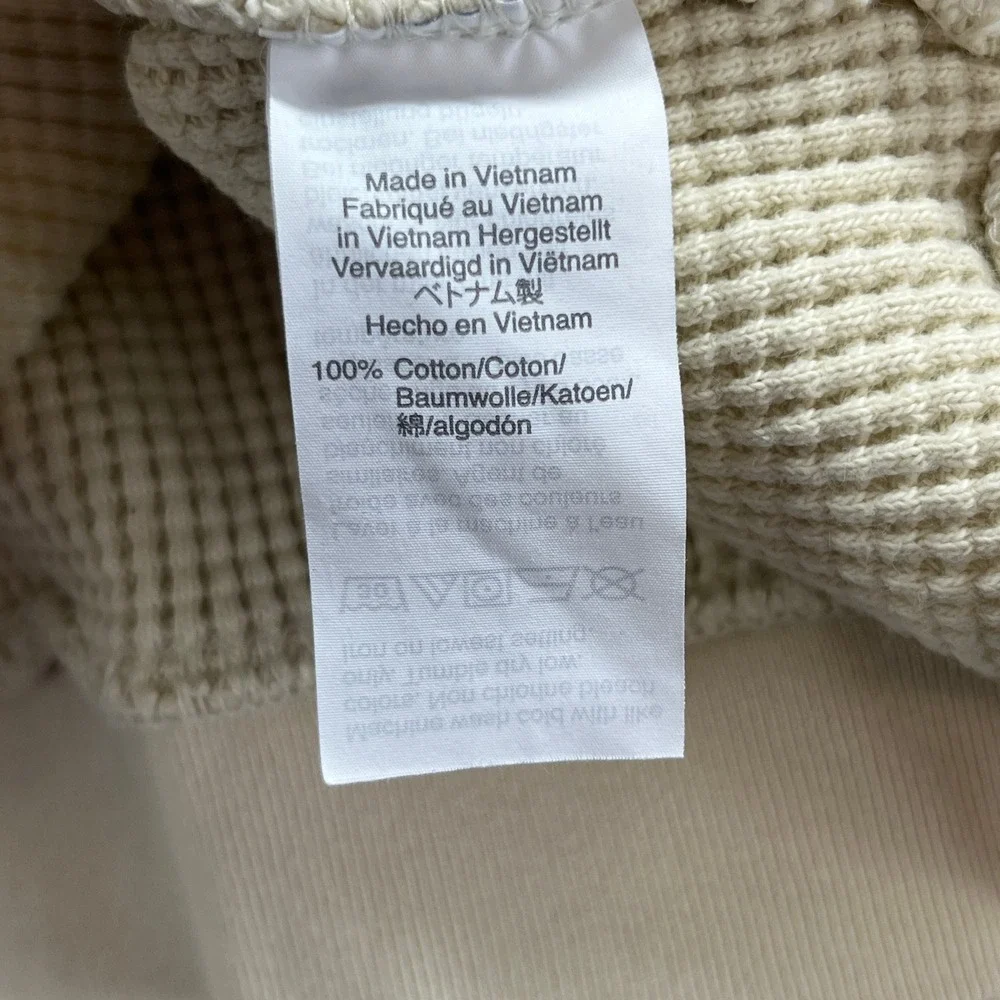 J Crew Waffle Knit Pullover Mens Medium Ivory Cotton Thermal Crewneck Sweater